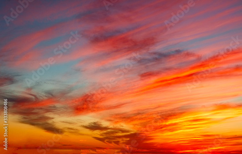 red sky with clouds