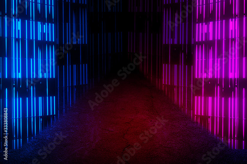 dark room, corridor with light neon beside. ultraviolet color filter © yudhistirama