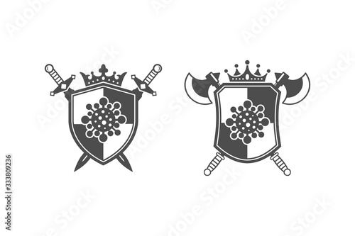 Corona virus shield weapon crown vector