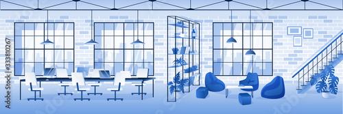Empty contemporary office interior horizontal background. Vector illustration. Modern workspace design.