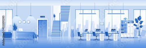 Empty contemporary office interior horizontal background. Vector illustration. Modern workspace design.