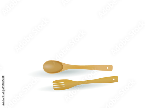 Wooden spoon and spatula isolated on white background illustration vector