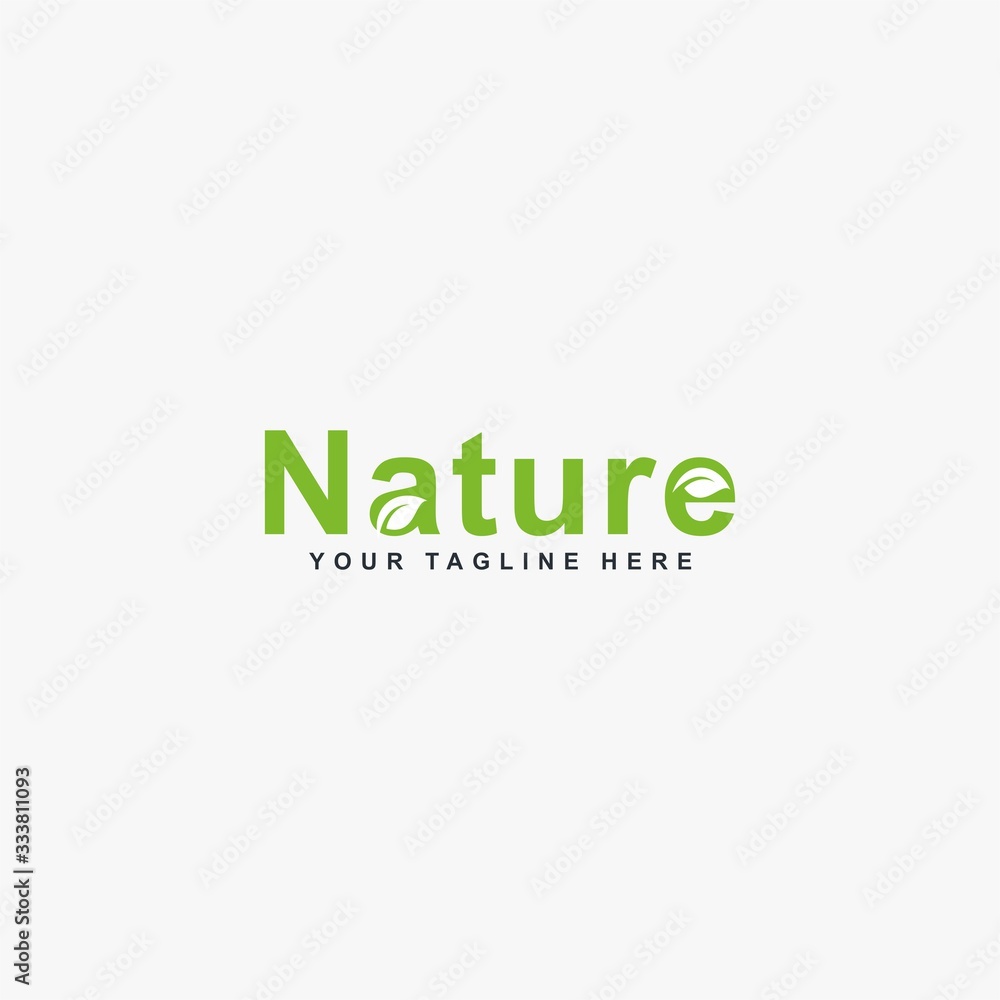Nature text logo design vector. Letter natural illustration symbol. Green leaf vector icon. Nature text logo design vector. Letter natural illustration symbol. Green leaf vector icon.