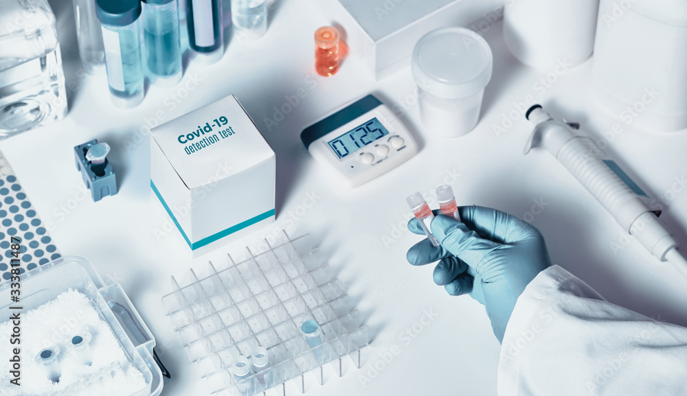 Novel coronavirus 2019 nCoV RT-PCR diagnostics kit. It contains reagents, primers and control samples to detect presence of 2019-nCoV or covid19 virus. In vitro diagnostic by real-time PCR analysis. Novel coronavirus 2019 nCoV RT-PCR diagnostics kit. It contains reagents, primers and control samples to detect presence of 2019-nCoV or covid19 virus. In vitro diagnostic by real-time PCR analysis.