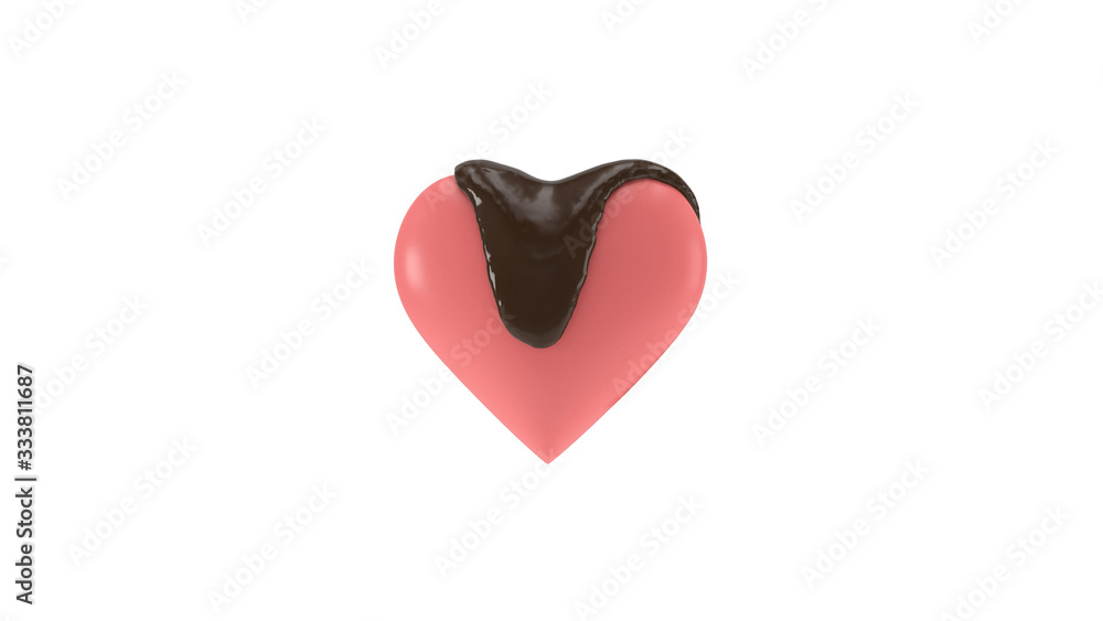 Chocoled valentine heart 3d rendering animation pink background