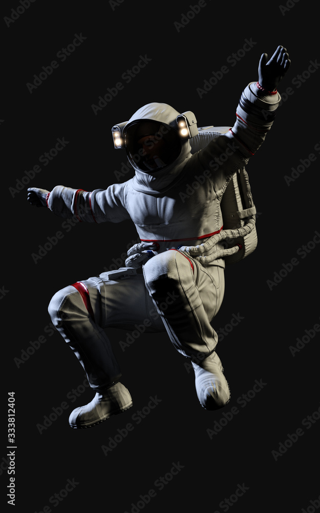 3d Illustration Astronaut pose against isolated on black background with clipping path.