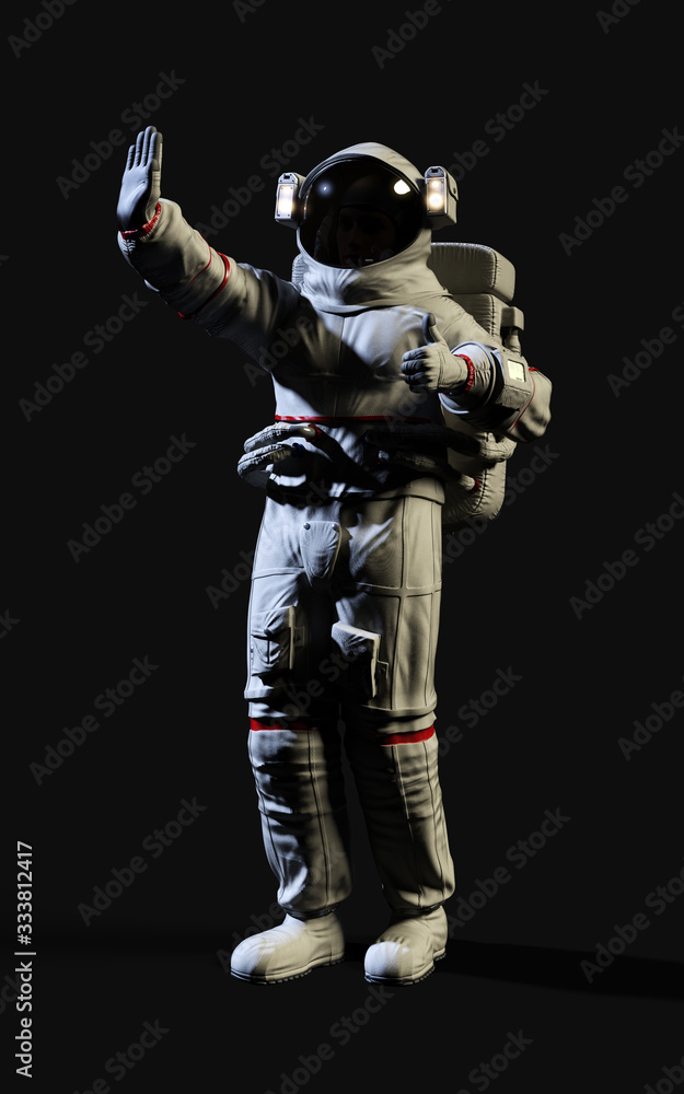 Fototapeta premium 3d Illustration Astronaut pose against isolated on black background with clipping path.
