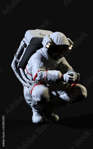 3d Illustration Astronaut pose against isolated on black background with clipping path. © mrjo_7