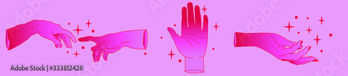Hand drawn palms and arms in simple line art style. Vector illustration for tattoo design or fashion print.