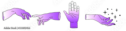 Hand drawn palms and arms in simple line art style. Vector illustration for tattoo design or fashion print.