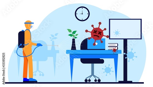 Spraying disinfectants in the office