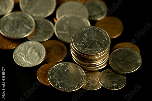 Coins on Black Background