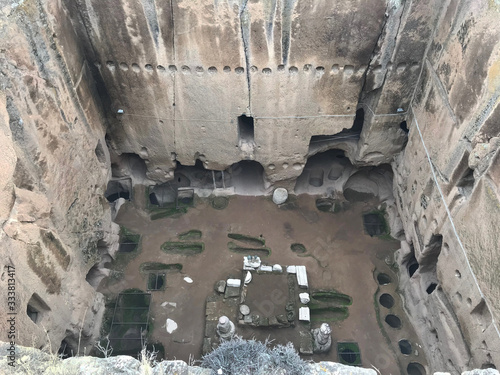Gumusler Underground Monastery Courtyard in Nigde, Turkey. Gümüşler Monastery ruins and the monastery was one of the important religious center of its period. 