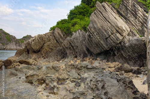 karst texture, rock on the beach, large stones