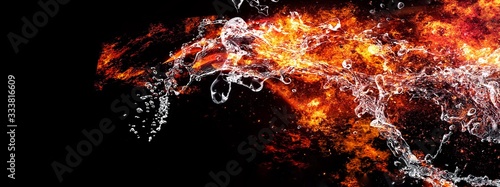 炎と水が渦巻く抽象的な背景