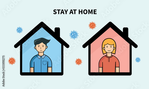 Stay at home to stop epidemic COVID-19 Virus. Vector illustration