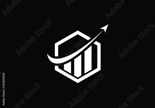 Financial Growth Icon Depicting Rising Graph and Arrow Inside a Hexagon Shape Symbolic of Progress