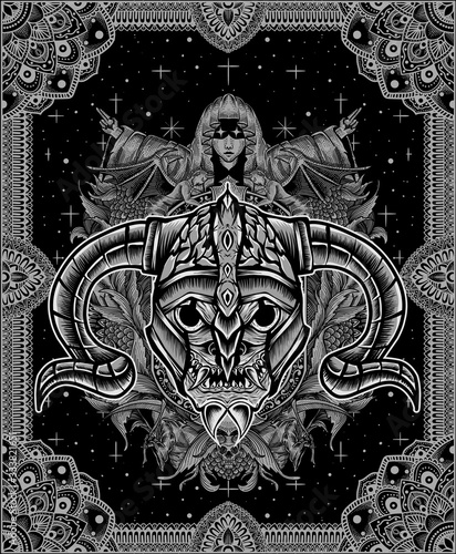 Viking head demonic face-vector illustration design.