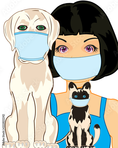 Girl with home animal in defensive armband