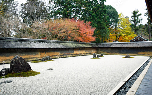 Ryoanji Temple rock garden, autumn scenery in Kyoto Japan