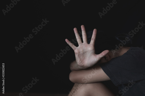 Stop violence and rape concept,concept photo of sexual assault,traumatized young girl