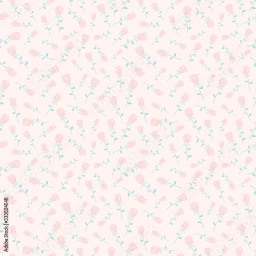 Roses bloom vector seamless pattern pink pastel background