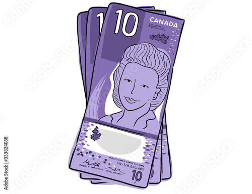 Stack of Ten Dollar Bills - Canadian