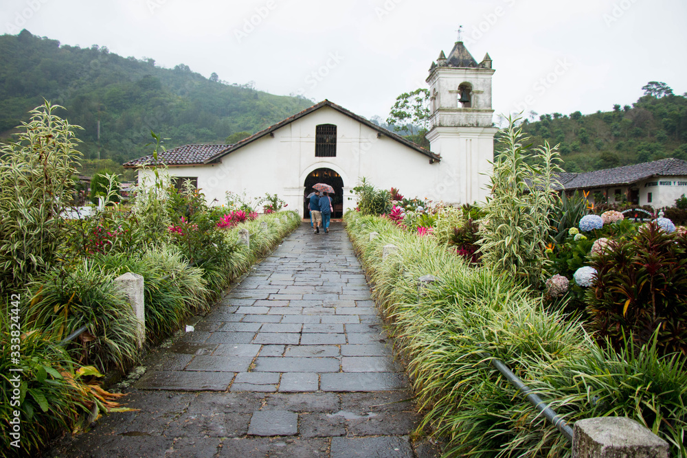 Costa Rica Church. Garden. Path. Old Church