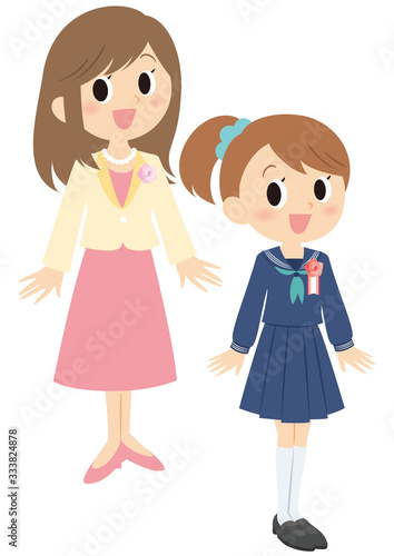入学式の女子と母親