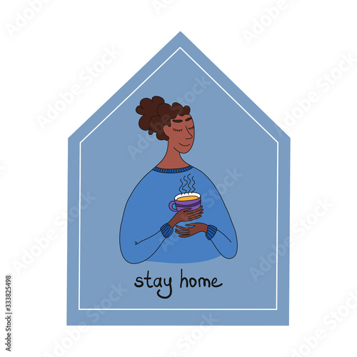 Keep calm and stay home. Pandemic of coronavirus and social distancing, self quarantine concept.Adults staying home in self isolation to reduce risk of spreading the corona.