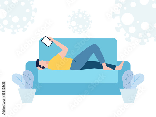 coronavirus (2019-nCoV) COVID-19 stay at home awareness social media campaign and coronavirus prevention, man and lifestyle activity and staying together in home on white background vector 