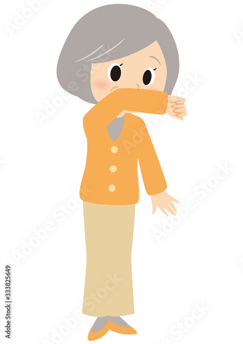 咳を腕で抑えるおばあちゃん