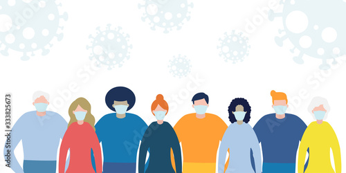 coronavirus (2019-nCoV) COVID-19 Group of people wearing medical masks to prevent disease, flu, air pollution, contaminated air, world pollution. Healthy lifestyle concept isolated on white background