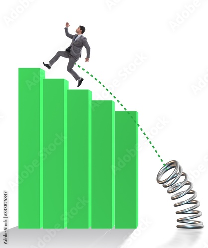 Business people jumping over bar charts