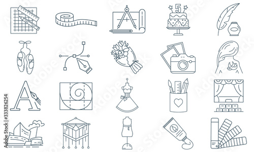 Art and craft icon set in flat style for creative and DIY projects