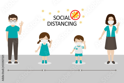 Social Distancing, People keeping distance for infection risk and disease.