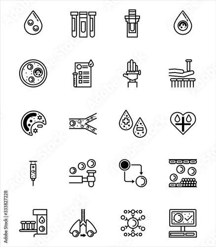20 clinical hematology laboratory outline icon set.
