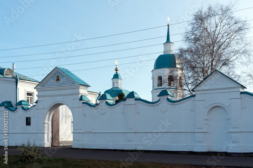 Ancient stone fence (1789-1806) of the Transfiguration of the Savior Monastery in the city of Yeniseysk. Krasnoyarsk region. Russia. photo