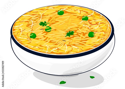 Pulao or veg biryani Indian Food Vector