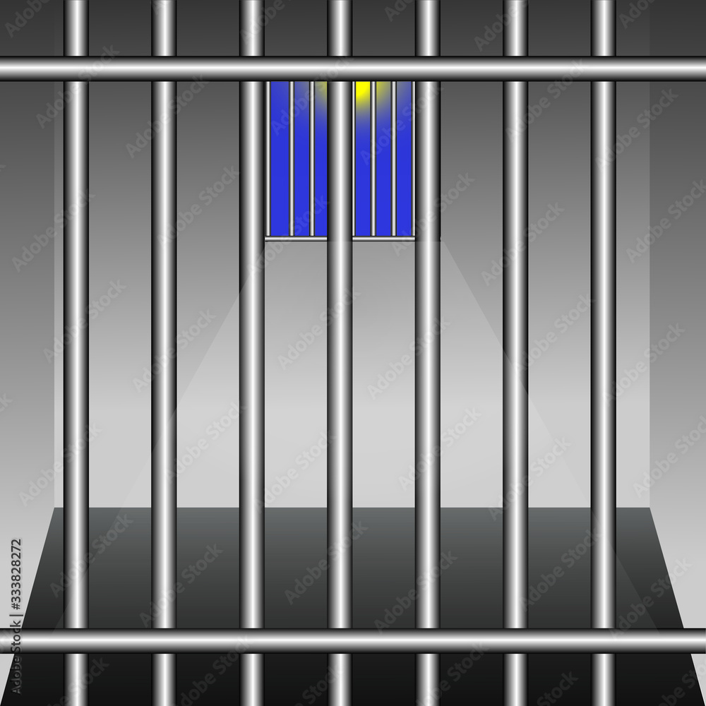 Iron jail cage room for prisoner with window can see moon at night Iron jail cage room for prisoner with window can see moon at night
