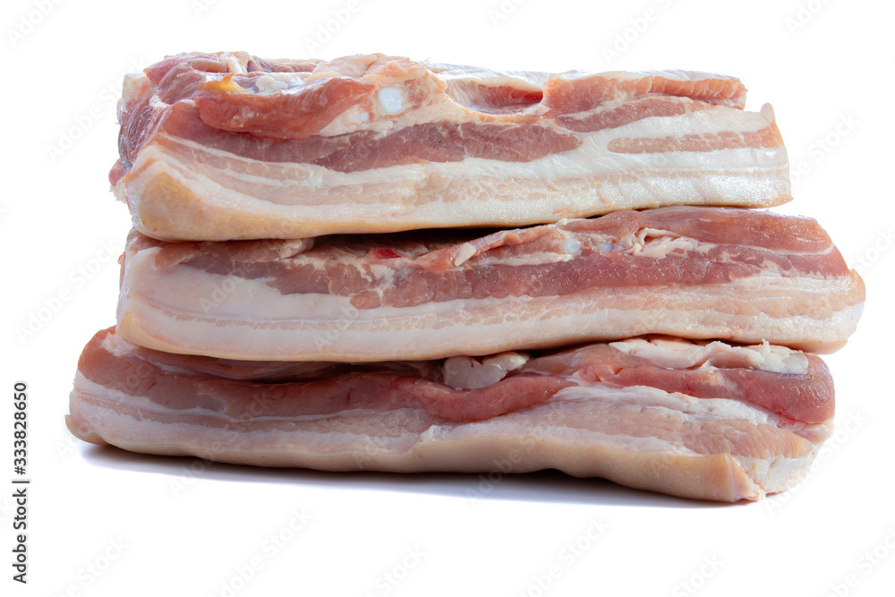 pieces of pork bacon on a white isolated background pieces of pork bacon on a white isolated background