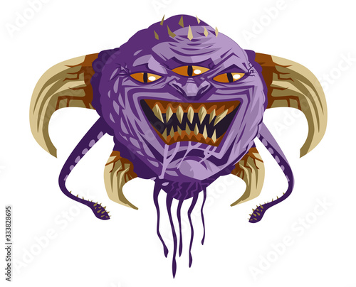 evil monster demon head with horns and tentacles