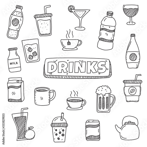 Drinks doodles element vector illustration in cute hand drawn style isolated on white background 