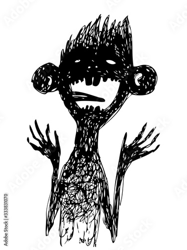 Silhouette of a man with a big mouth in fear and panic. Black and white vector illustration. Can be used in social networks, for articles, publications, postcards, prints, posters