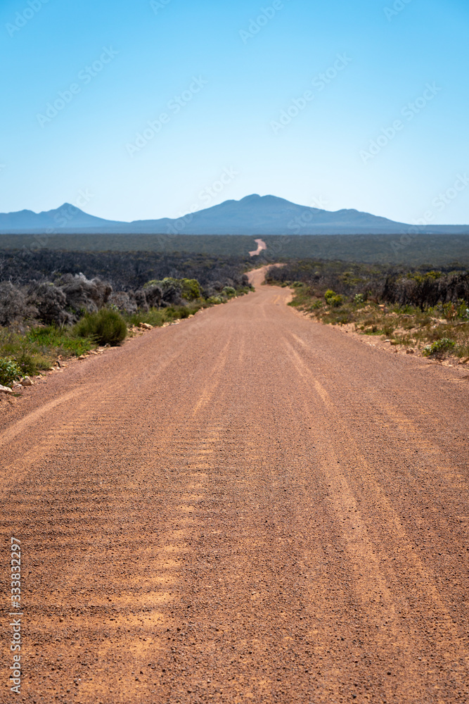 Endless empty gravel road in Western Australia