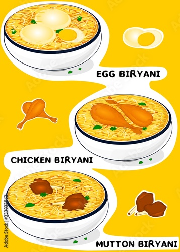 Non Veg Egg biryani,Chicken Biryani,Mutton Biryani indain Food Flyer Vector