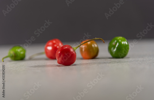 Fruits of goat pepper (capsicum chinense) on dark background