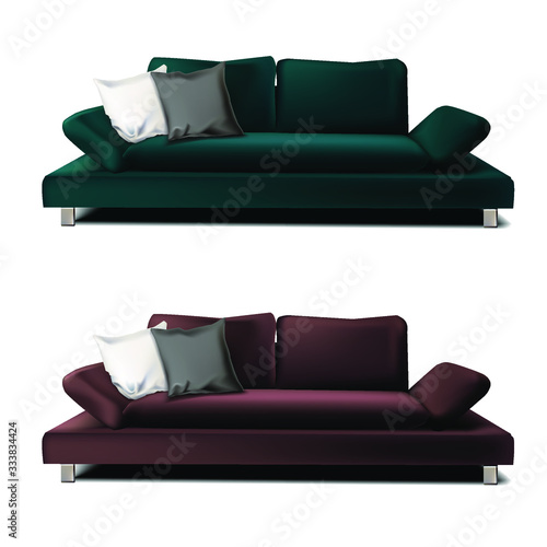  Vector realistic illustration of a modern sofa. Isolated objects. Element for interior decoration.