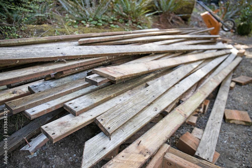 Old Wood Boards From Construction Deck Teardown and Rebuild Old Wood Boards From Construction Deck Teardown and Rebuild