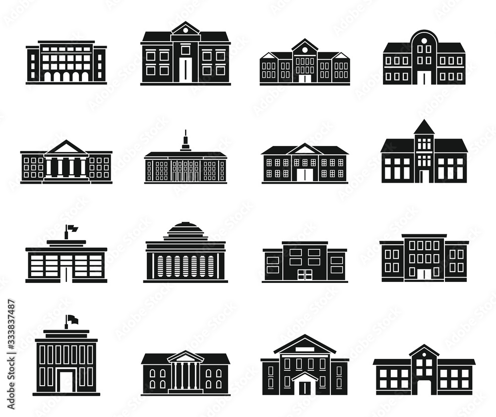 University building icons set. Simple set of university building vector icons for web design on white background